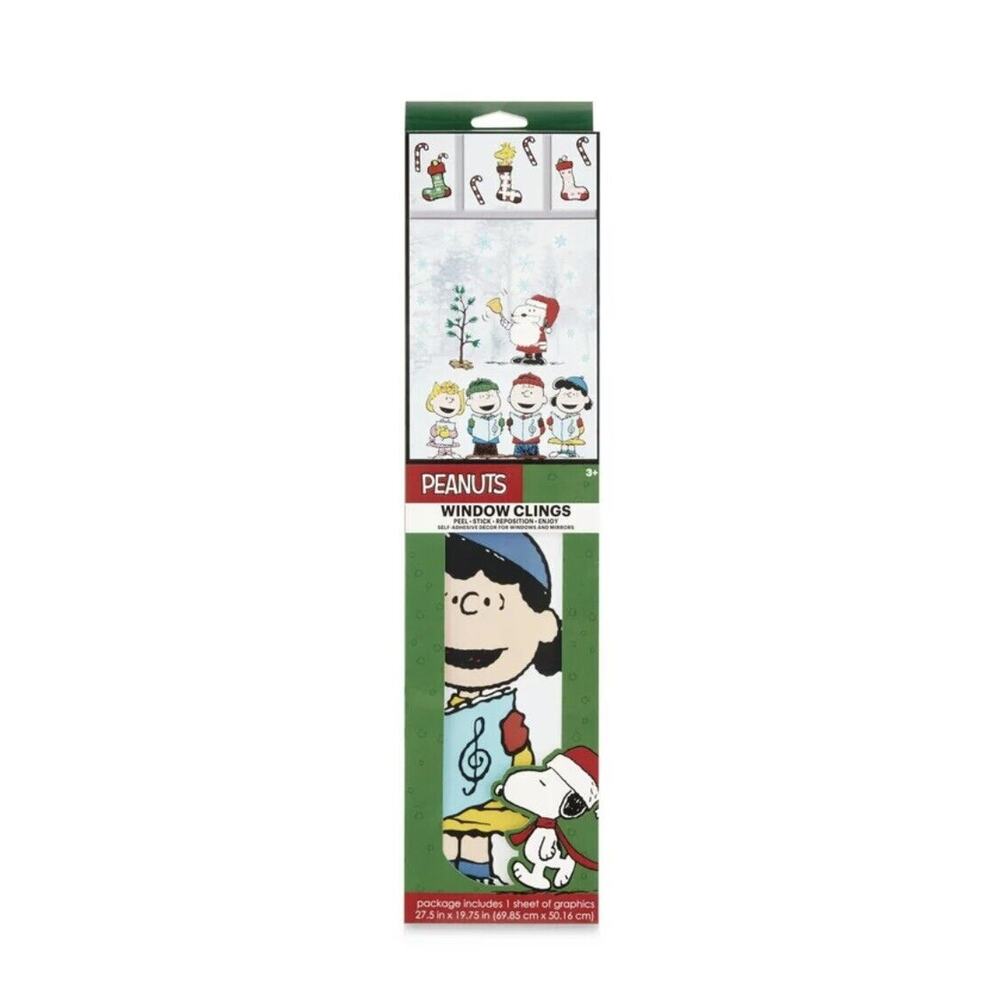 2 PEANUTS Charlie Brown Christmas Peel & Stick Window Cling Mirror Decor New